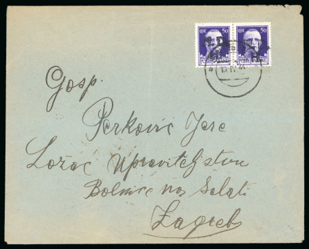 Stamp of Italy » Foreign Occupations of Italian Territories or Under Italian Sovereignty » Croatian Occupation of Sibenik (Sebenico) Cover from Sibenik to Zagreb, 50c pair with "N. D. H." overprint