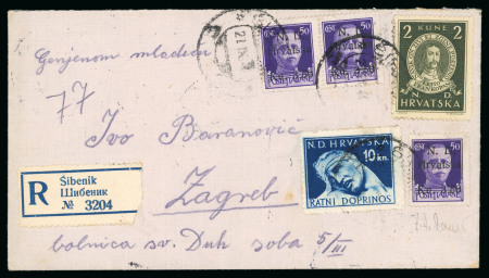 Stamp of Italy » Foreign Occupations of Italian Territories or Under Italian Sovereignty » Croatian Occupation of Sibenik (Sebenico) Registered cover from Sibenik to Zagreb, 3,50k on 50c pair and single, in combination with Croatia