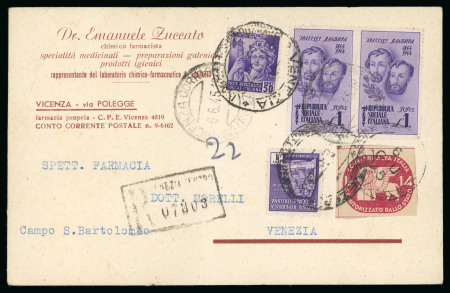 Stamp of Italy » Corrieri Alta Italia CORALIT Cartolina raccomandata spedita via CORALIT da Vicenza per Venezia