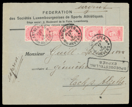 DURING THE GAMES: 1920 (Aug 17) Luxembourg Athletic Sports Federation printed envelope sent from Antwerp during the games