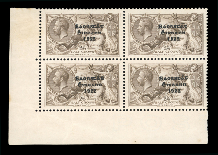 1925-28 2s6d chocolate-brown mint bottom left corner marginal block of four, showing position R9/2 with FLAT ACCENT