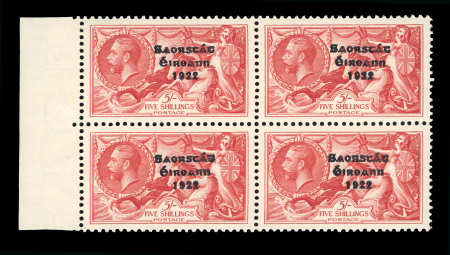 1935 Waterlow Re-Engraved 5s red mint left sheet marginal block of four