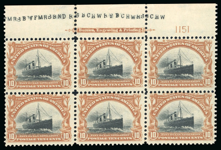 Stamp of United States 1901 10c Pan American Exposition mint nh marginal imprint plate block of six