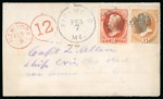 1875ca Envelope from the USA to Captain Allen on the whaling ship "Eric the Red", with Peru postage dues