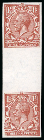 Stamp of Great Britain » King George V » 1924-36 Issues 1924-26 Wmk Block Cypher 1 1/2d red-brown, watermark sideways, mint imperforate imprimatur vertical gutter pair