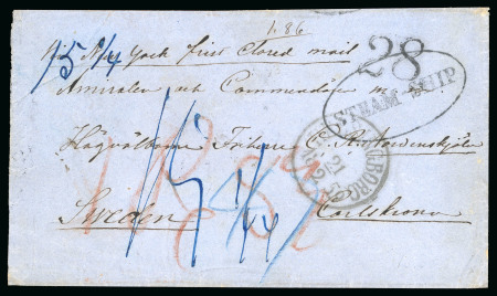 Stamp of United States 1859 Envelope to Sweden endorsed "via New York first closed mail", with "28", oval "STEAM SHIP" hs