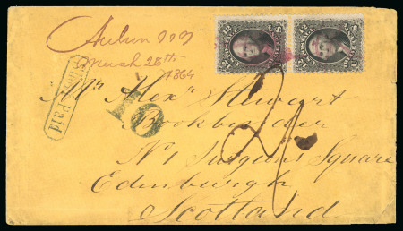 Stamp of United States 1864 (Mar 28) Envelope to Scotland with 1861-62 12c vertical pair