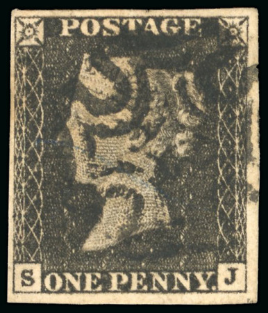 1840 1d black, Pl.1a SJ, four good to large margins, cancelled by a black Maltese cross 