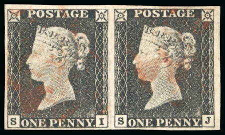 Stamp of Great Britain » 1840 1d Black and 1d Red plates 1a to 11 1840 1d grey black, Pl.1a SI-SJ pair, red Maltese Cross