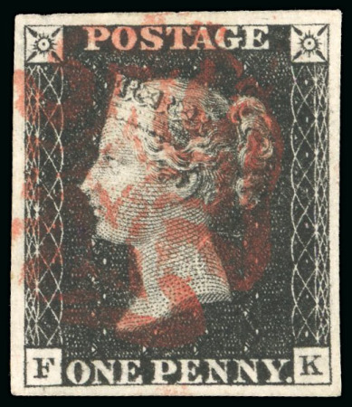 Stamp of Great Britain » 1840 1d Black and 1d Red plates 1a to 11 1840 1d black, Pl.1b FK, red Maltese Cross