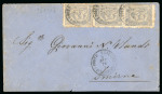 Stamp of Egypt » 1874 Bulaq 20pa gray violet, pair and single, cancelled on folded cover from Alexandria to Smirne