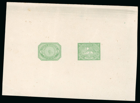 1874 Essays of Bernardoni & Wagner Co., Milan: Presentation sheetlet with 5 paras green depicting two different essays