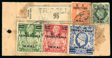 Stamp of Italy » Foreign Occupations of Italian Territories or Under Italian Sovereignty » British Occupations » Tripolitania 1950 Label for postal parcel or bag with franking incl. the three highest denominations 