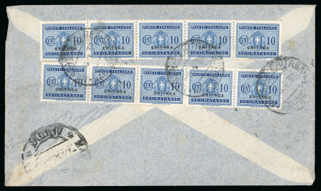 Stamp of Italy » Italian Colonies and Possessions » Eritrea 1938, busta dall'Italia con due striscie di cinque del segnatasse da 10 c. del 1934