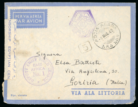 Stamp of British Occupation of Italian Colonies » Eritrea 1942 (March 9) very scarce forerunner usage before the introduction of the "M.E.F." stamps