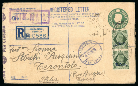 Stamp of British Occupation of Italian Colonies » Somalia 1945-48 Three 3d registered stationery envelopes in two sizes F & G2
