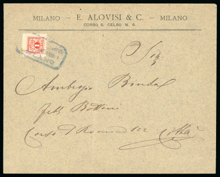 Stamp of Italy » Corrieri di Milano 1897 ca., Cooperativa Fattorini, lettera per città con una marca da 1 c.