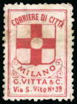 Stamp of Italy » Corrieri di Milano 1897, Cooperativa G. Vitta & Co., 1 c. rosso, con indirizzo, prova ed esemplare nuovo