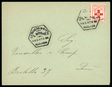 Stamp of Italy » Corrieri di Milano 1897, Cooperativa G. Vitta & Co., 1 c. rosso, senza indirizzo, su lettera