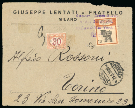Stamp of Italy » Corrieri di Milano 1920, Camera di Commercio e Industria, 35 c. su busta in combinazione con segnatasse