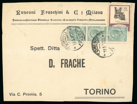 Stamp of Italy » Corrieri di Milano 1920, Camera di Commercio e Industria, 35 c. su busta in combinazione con "Leoni" 5c (3)