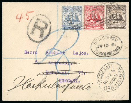 1901 (Jul 15) Envelope to HUNGARY with 1900-04 1d, 2d and 2 1/2d tied by barred ovals