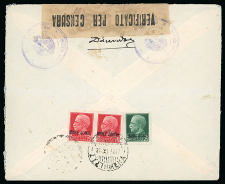 Stamp of Italy » Italian Occupations WWII » Ionian Islands 1942 (Nov 21) Registered cover from Zakyntos, "Ufficio Affari Civili/Per l'Isola di Zante" circular hs