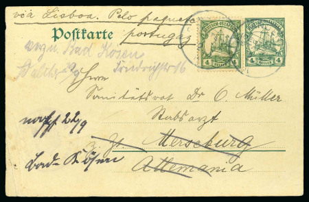1916 (Feb 28) 4h postcard sent from "HANDENI" uprated with 4h stamp sent to Germany 