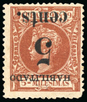 Stamp of United States » U.S. Possessions » Puerto Príncipe 1898 5c on 5m orange-brown, second printing, positions 4, mint example showing the inverted overprint variety