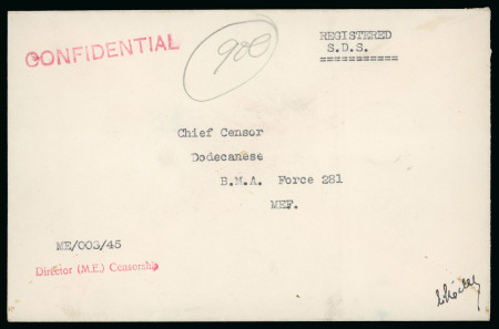 Stamp of British Occupation of Italian Colonies » Dodecanese 1945 (June 14) A very rare official "Confidential" express correspondence