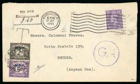 Stamp of British Occupation of Italian Colonies » Dodecanese 1945 Very rare taxed mail with MEF postage dues in teh Dodecanese