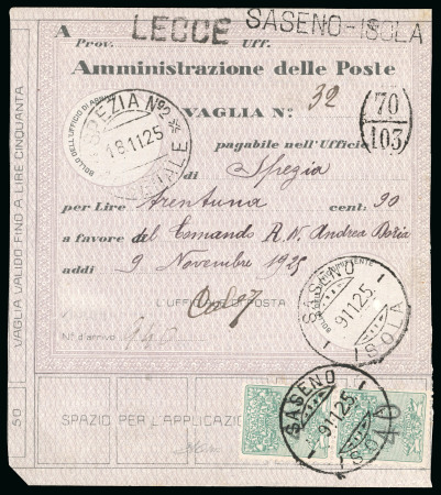Stamp of Italy » Italian Colonies and Possessions » Saseno 1923 Money order receipt with postage dues 40c pair
