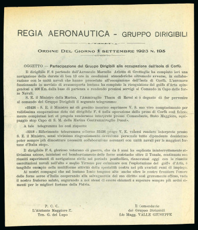 Stamp of Italy » Italian Occupations WWI » Corfu 1923 1923 (Sept 1st) Flyer indicating the participation of a group of airships to occupy Corfu