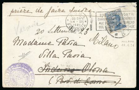 Stamp of Italy » Missions, Post Offices and Postal History Abroad » Poland 1921 (Jan) Cover from Warsaw from the "Missione Militare Italiana-Polonia" via Rome