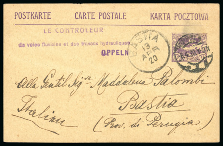 Stamp of Italy » Missions, Post Offices and Postal History Abroad » Plebiscite of Upper Silesia 1920 Two Upper Silesia 15pf stationery postcards from Oppeln to Italy