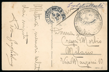 Stamp of Italy » Missions, Post Offices and Postal History Abroad » Plebiscite of Allenstein 1920 Stampless cover and postcard to Italy from the Italian Delegation in teh Interallied Commission with British F.P.O. cds