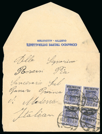 Stamp of Italy » Missions, Post Offices and Postal History Abroad » Plebiscite of Allenstein 1920 (June-July) Two franked covers, one with "Comando Truppe Interalleate/Olsztyn-Allenstein"