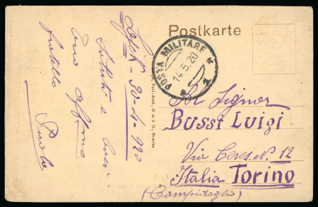 Stamp of Italy » Missions, Post Offices and Postal History Abroad » Plebiscite of Allenstein 1920 (May 14) Postcard from Lyck to Turin, "Posta Militare/1" cds of Udine