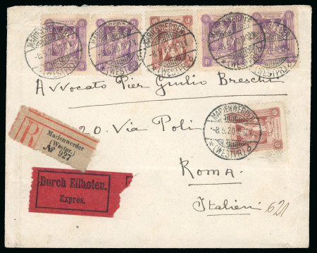 Stamp of Italy » Missions, Post Offices and Postal History Abroad » Plebiscite of Marienwerder 1920 Registered express cover to Rome with legend of the Interallied Commission in Marienwerder