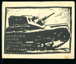 1935 Four items including one menu with illustrated tank, photo with Mussolini, etc
