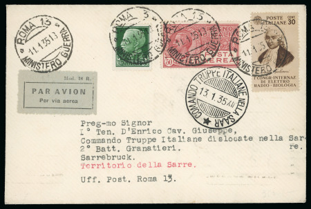 Stamp of Italy » Missions, Post Offices and Postal History Abroad » Plebiscite of Saarland 1935 Incoming cover from Rome with "Comando Truppe Italiane nella Saar" on the day of the plebiscite