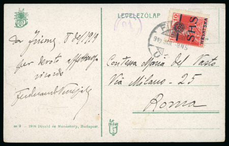 Stamp of Italy » Italian Occupations WWI » Fiume 1919, cartolina da Fiume per Roma con francobollo jugoslavo da 10 fi.