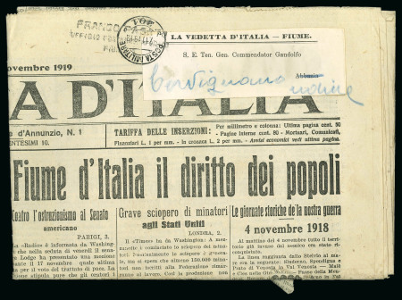 Stamp of Italy » Italian Occupations WWI » Fiume 1919, giornale "La Vedetta d'Italia" del 6.11 da Fiume con timbro P.M. 201