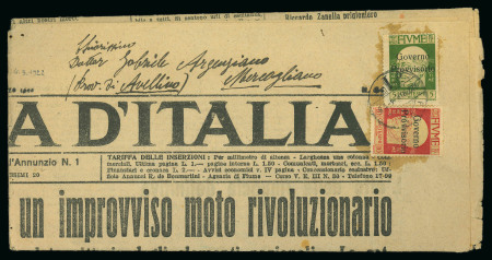 Stamp of Italy » Italian Occupations WWI » Fiume 1919-22, due giornali "La Vedetta d'Italia" da Fiume, uno affr. con "Governo Provvisorio" 5 c. e 10 c.