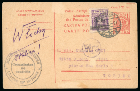 Stamp of Italy » Missions, Post Offices and Postal History Abroad » Vilnius 1921 (Feb 15) Poland 1m stationery postcard bearing "Société des Nations/Commission de contrôle/League of Nations" 
