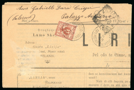 Stamp of Italy » Missions, Post Offices and Postal History Abroad » Albania 1908 "Lirija" newspaper from Durres to Italy, franked by Italy "Floreale" 2c