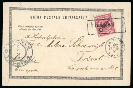 1900 (April) Postcard to Trieste (Austria), franked by 10pf tied by framed "HANKAU" postmark