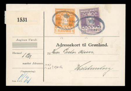 1930 Thiele Printing: 70 öre violet & 1kr yellow, neatly tied on parcel card
