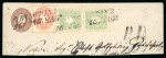 1861, 10 s. piccolo formato, frammento di intero postale spedito da udine il 16 maggio 1863, con affrancatura complementare di 11 soldi 