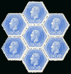 Stamp of Belgium » Télégraphes 1871 Léopold II, fond plein, 5F outremer vif, papier mince, BLOC DE SEPT